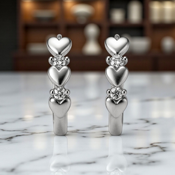 ๐๏ธMinimalist Hoop Heart Earrings S925 Sterling Silver Dainty Zirconia Gift - Picture 6 of 15